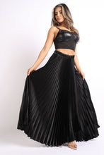Load image into Gallery viewer, Elastic High Waist A-Line Pleated Satin Maxi Skirt
