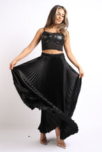 Load image into Gallery viewer, Elastic High Waist A-Line Pleated Satin Maxi Skirt
