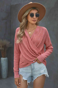 Double Take V Neck Wrap Front Knitted Top
