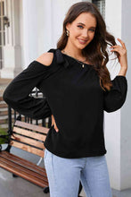 Load image into Gallery viewer, Double Take Tied Asymmetrical Neck Cold-Shoulder Blouse
