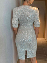 Load image into Gallery viewer, Sequin Surplice Slit Mini Dress
