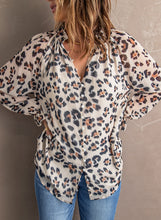 Load image into Gallery viewer, Leopard Button Down Ruched Flounce Sleeve Top
