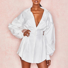 Load image into Gallery viewer, Batwing Sleeve White Mini Dress Pleated Blouse Shirt
