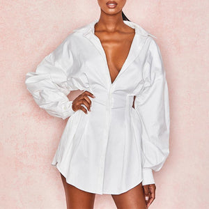 Batwing Sleeve White Mini Dress Pleated Blouse Shirt