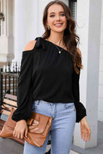 Load image into Gallery viewer, Double Take Tied Asymmetrical Neck Cold-Shoulder Blouse
