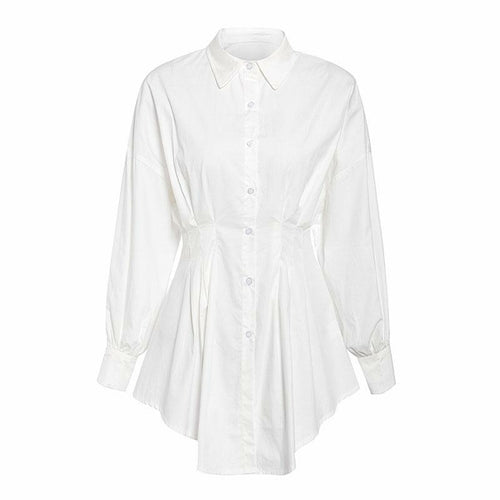 Batwing Sleeve White Mini Dress Pleated Blouse Shirt