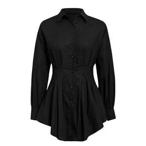 Batwing Sleeve White Mini Dress Pleated Blouse Shirt