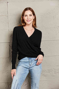 Double Take V Neck Wrap Front Knitted Top