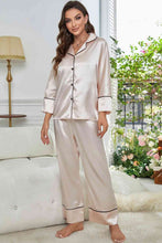 Load image into Gallery viewer, Contrast Piping Button-Up Top and Pants Pajama Set
