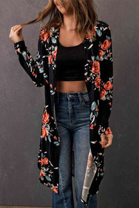Double Take Printed Open Front Longline Cardigan