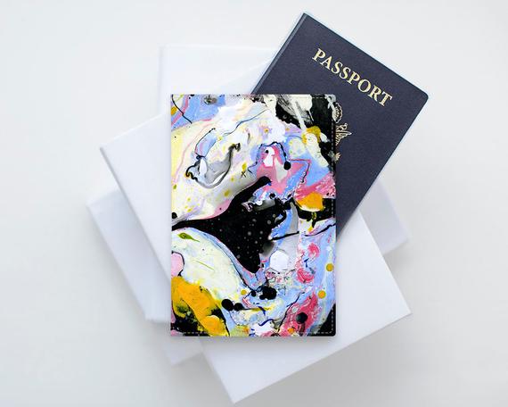 Abstract Painting Leather Passport Holder